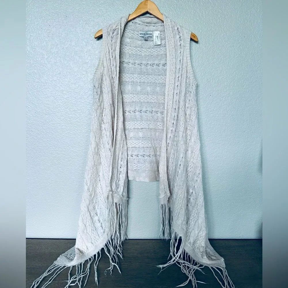 Knox Rose Cream Sleeveless Sweater Fringe Vest S/M